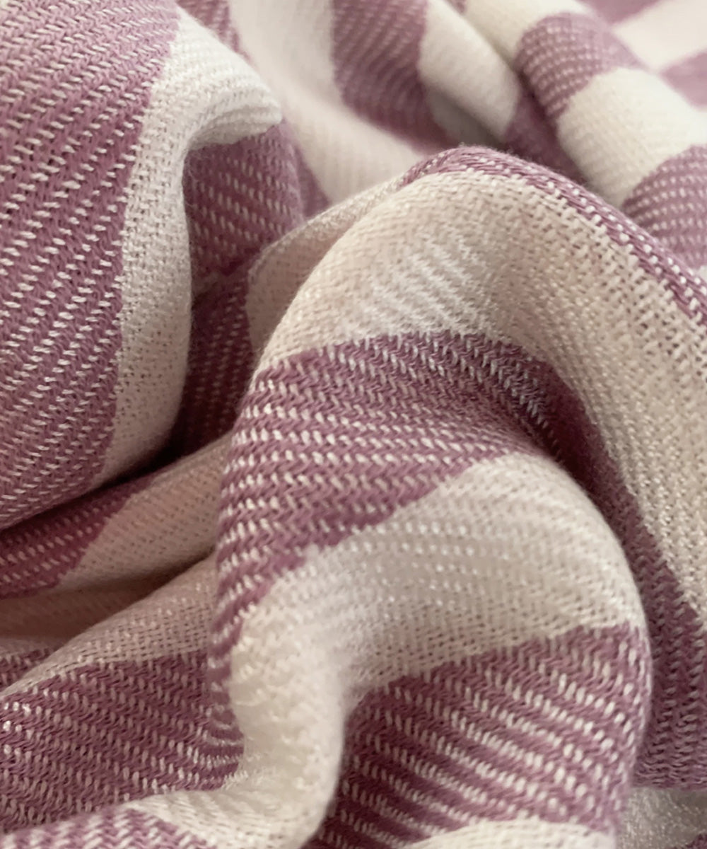 White and onion purple stripes handwoven cotton scarf