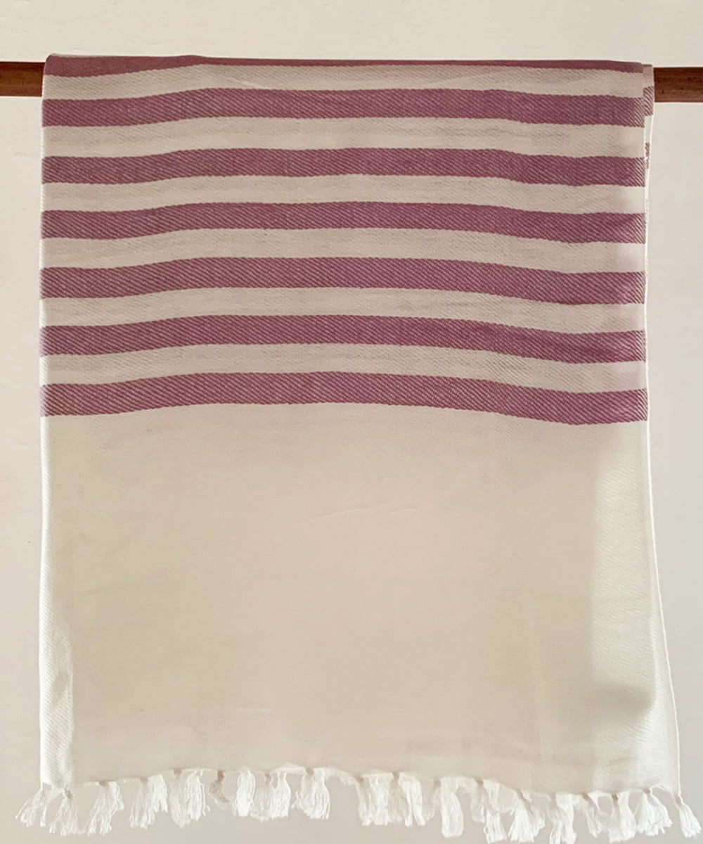 White and onion purple stripes handwoven cotton scarf