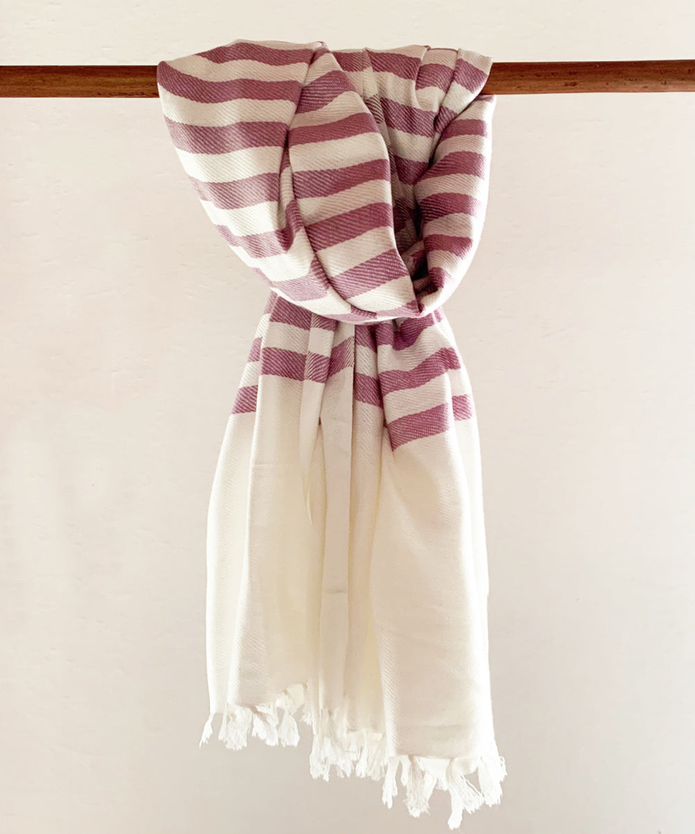 White and onion purple stripes handwoven cotton scarf