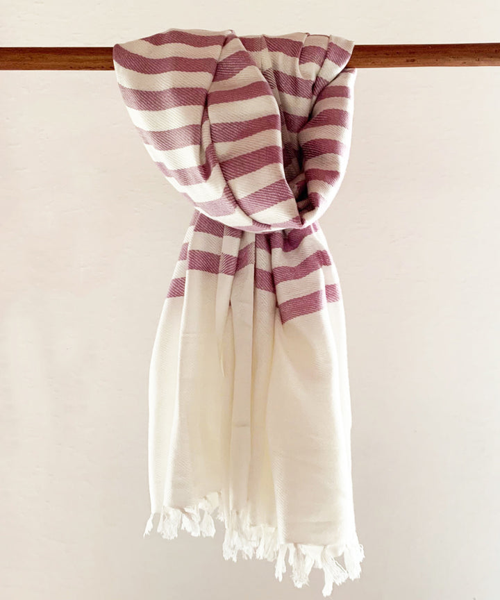 White and onion purple stripes handwoven cotton scarf
