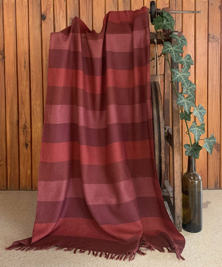 Maroon burnt sienna striped handwoven wool stole