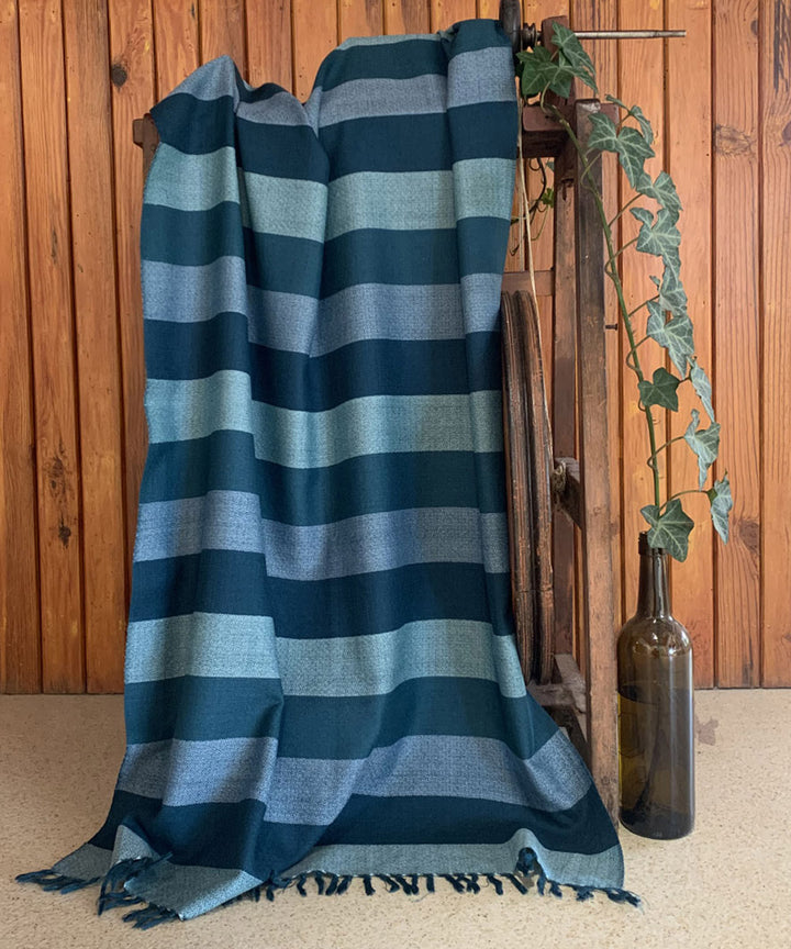 Teal blue green handwoven wool stole