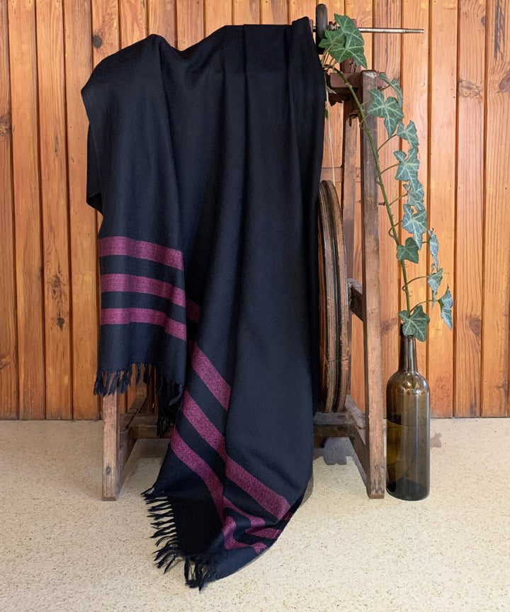 Black pink handwoven wool shawl