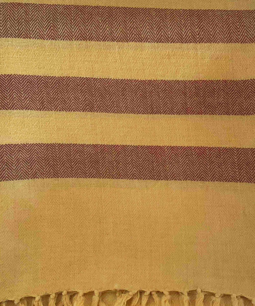Yellow and brown handloom merino wool shawl