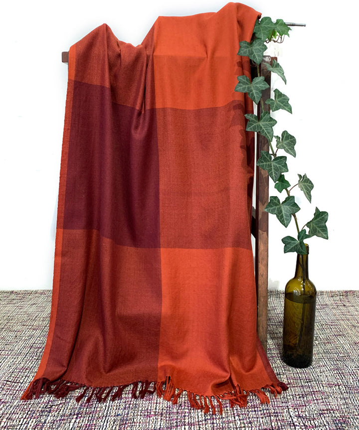 Burgundy and scarlet red handwoven wool stole
