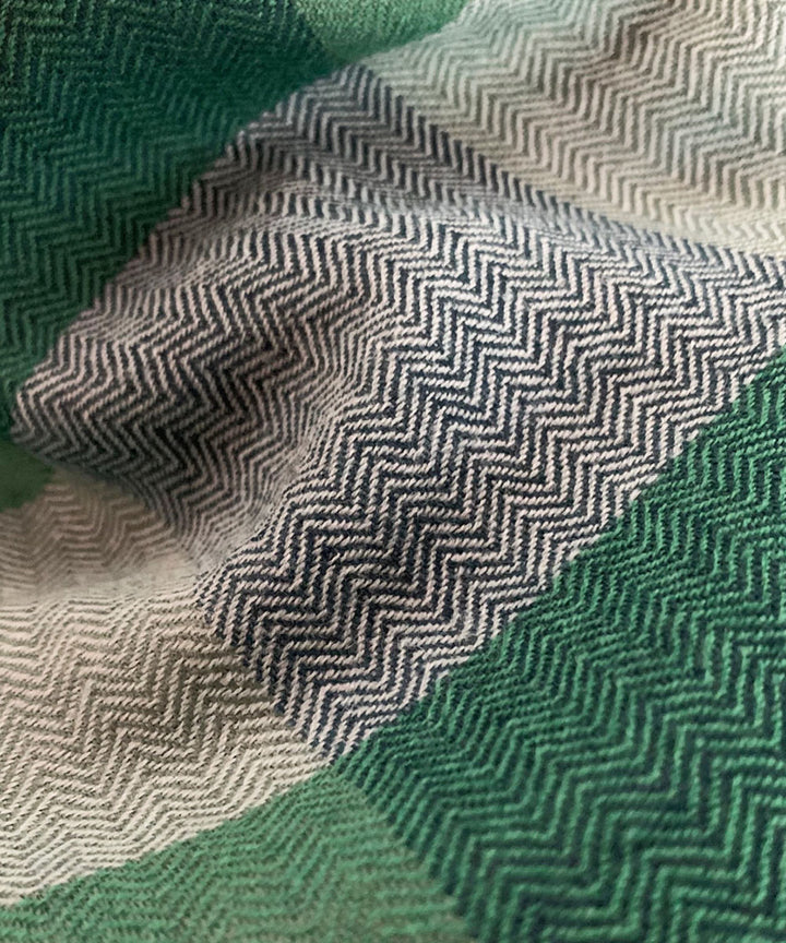 Green and turquoise handloom merino wool stole