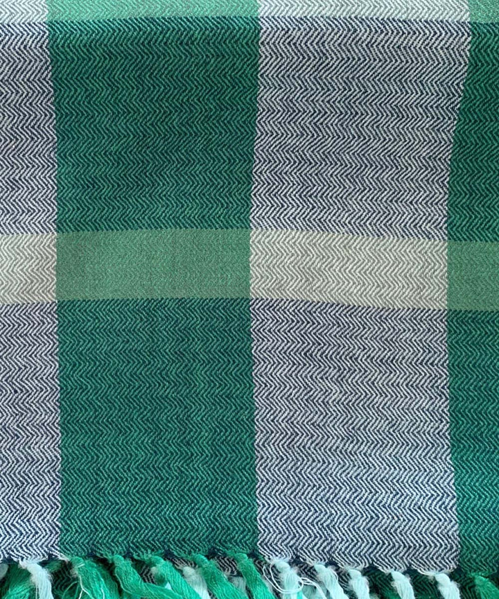 Green and turquoise handloom merino wool stole
