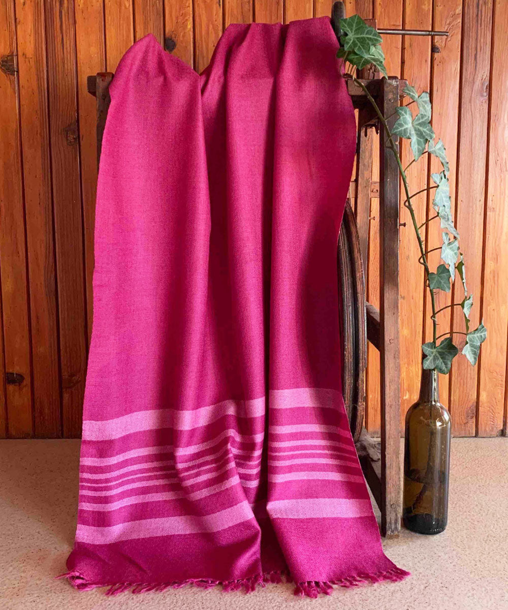 Pink and white handloom merino wool stole