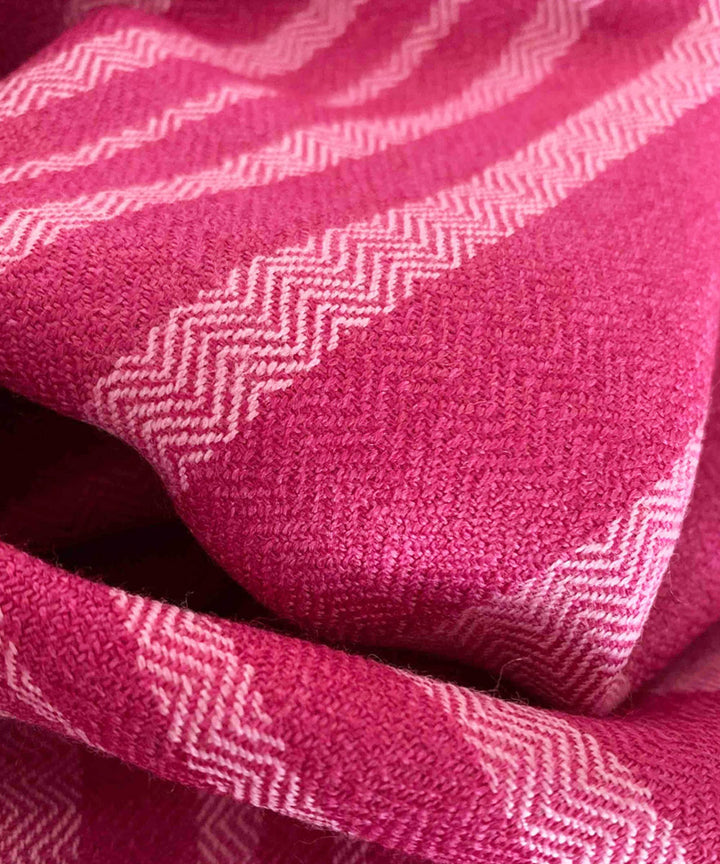 Pink and white handloom merino wool stole