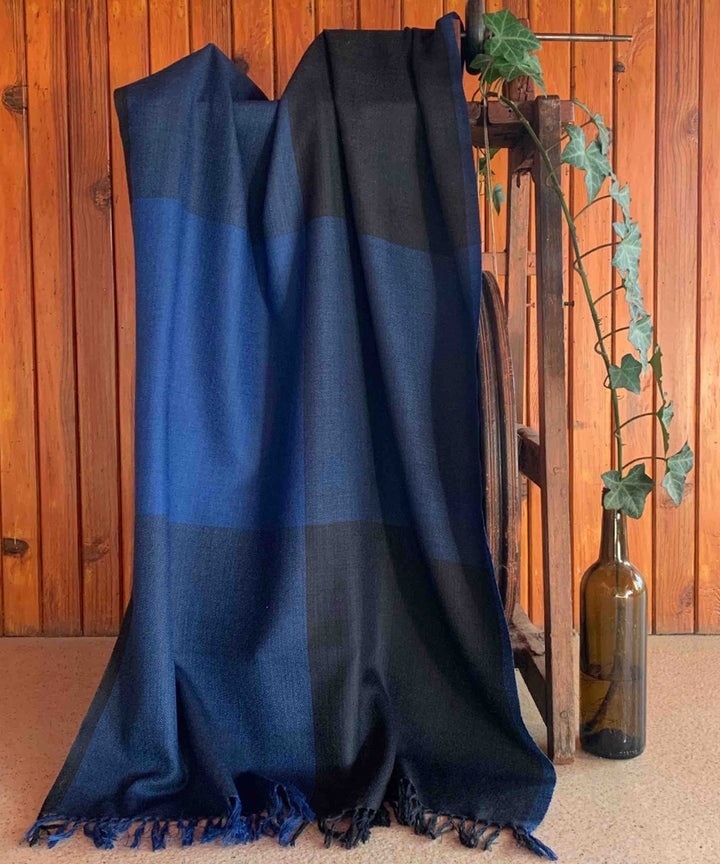 Blue and black handloom merino wool stole