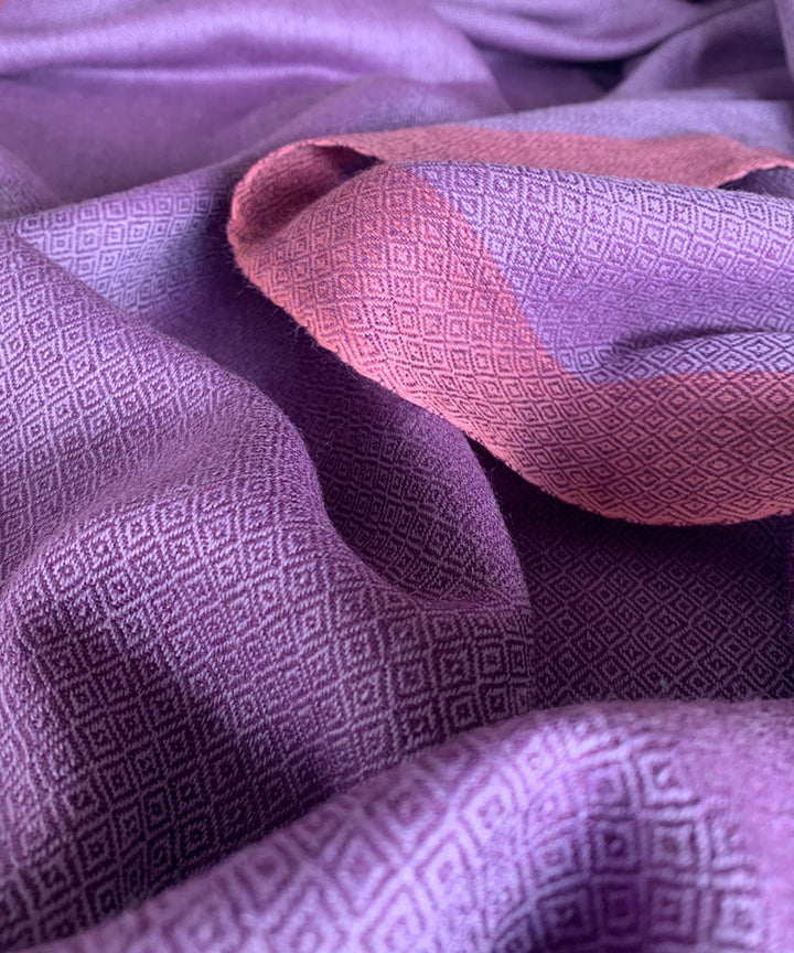 Lilac and ash of rose handwoven wool shawl