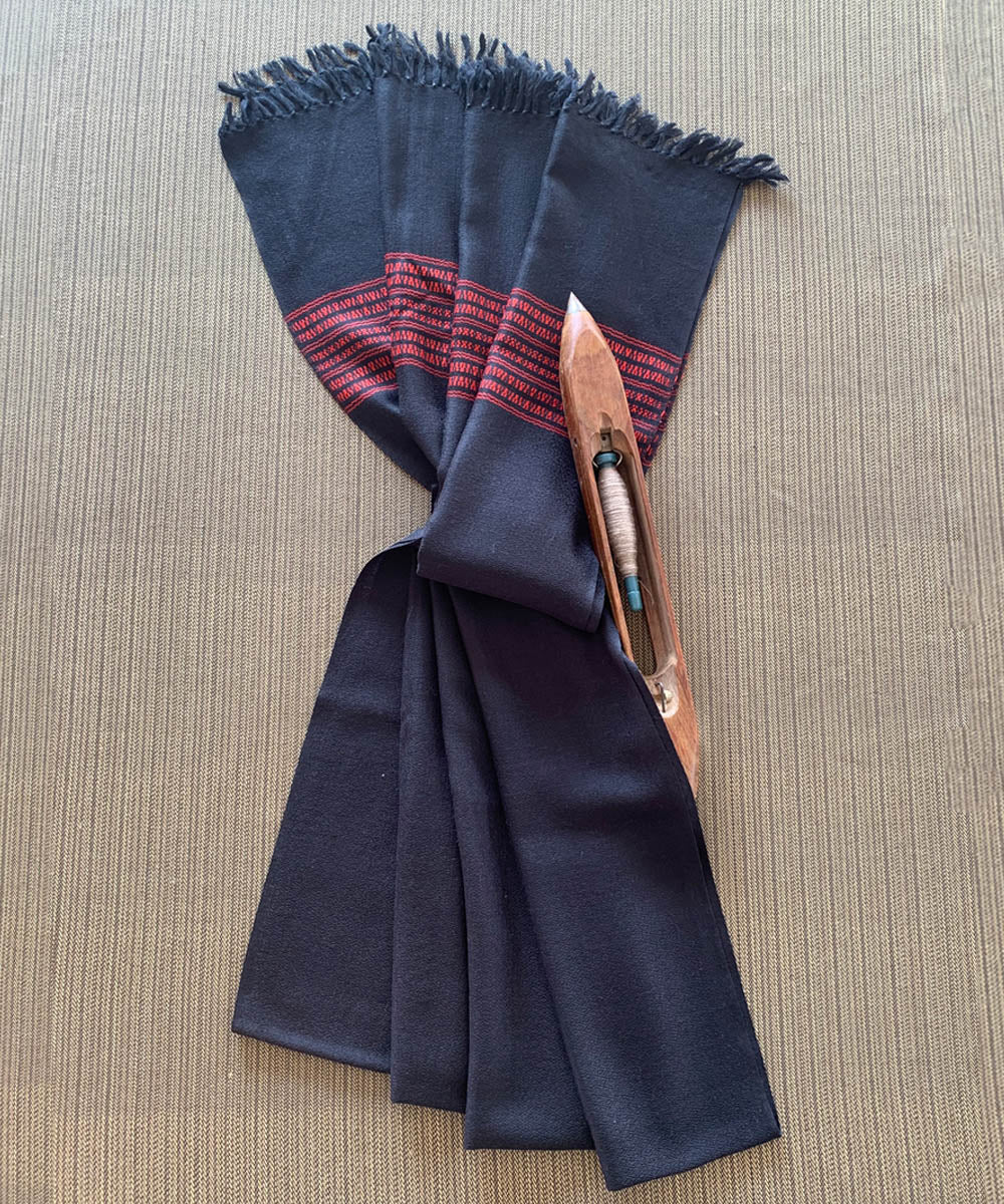 Jet black and red handwoven wool shawl