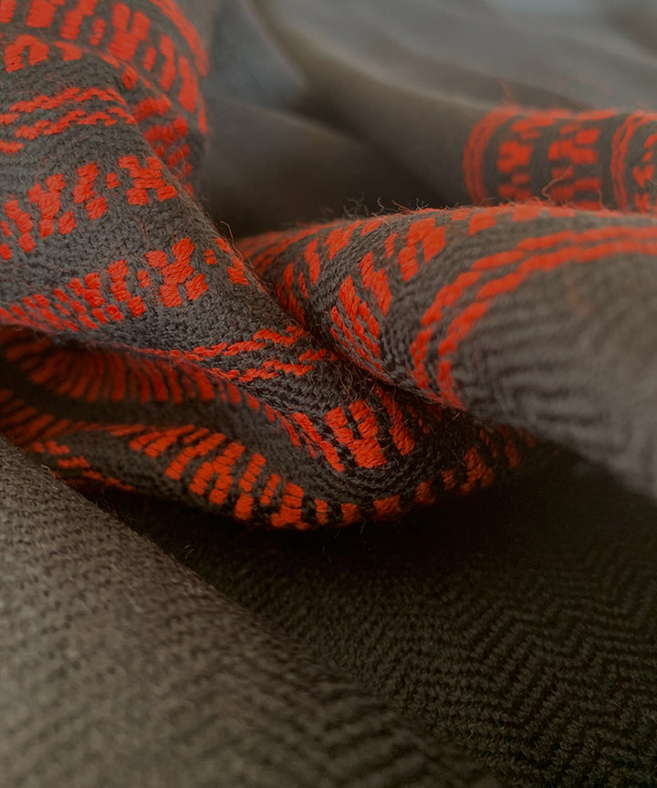 Jet black and red handwoven wool shawl