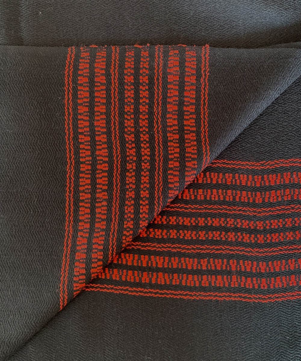 Jet black and red handwoven wool shawl