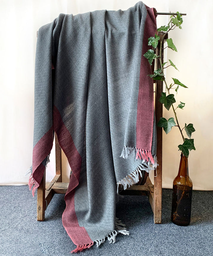 Grey black and ash of rose handwoven wool shawl