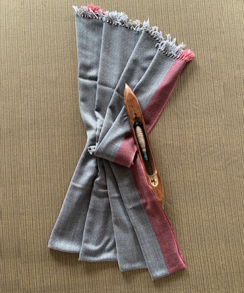 Grey black and ash of rose handwoven wool shawl