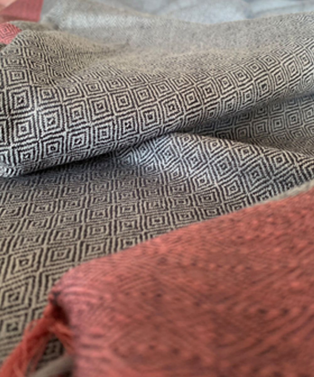 Grey black and ash of rose handwoven wool shawl