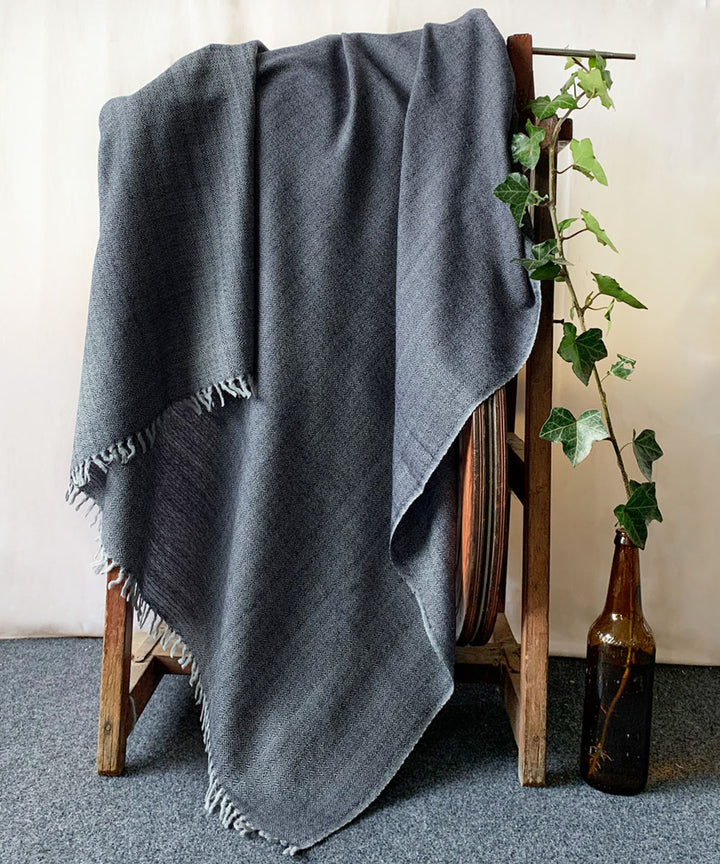Grey and indigo handwoven wool shawl