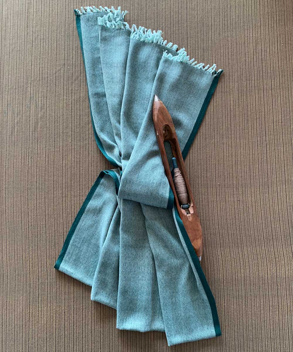 Pale aqua handwoven wool shawl