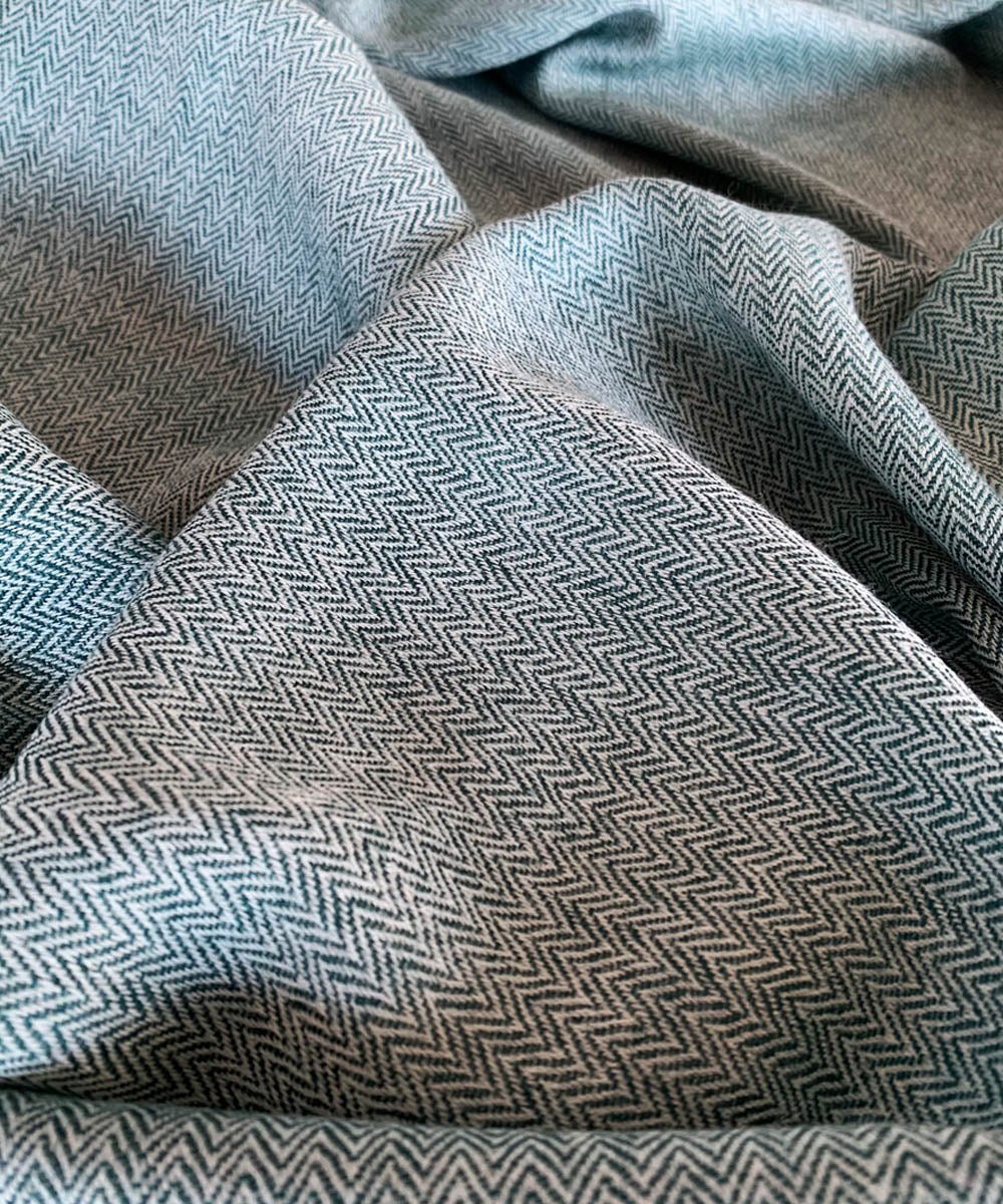 Pale aqua handwoven wool shawl