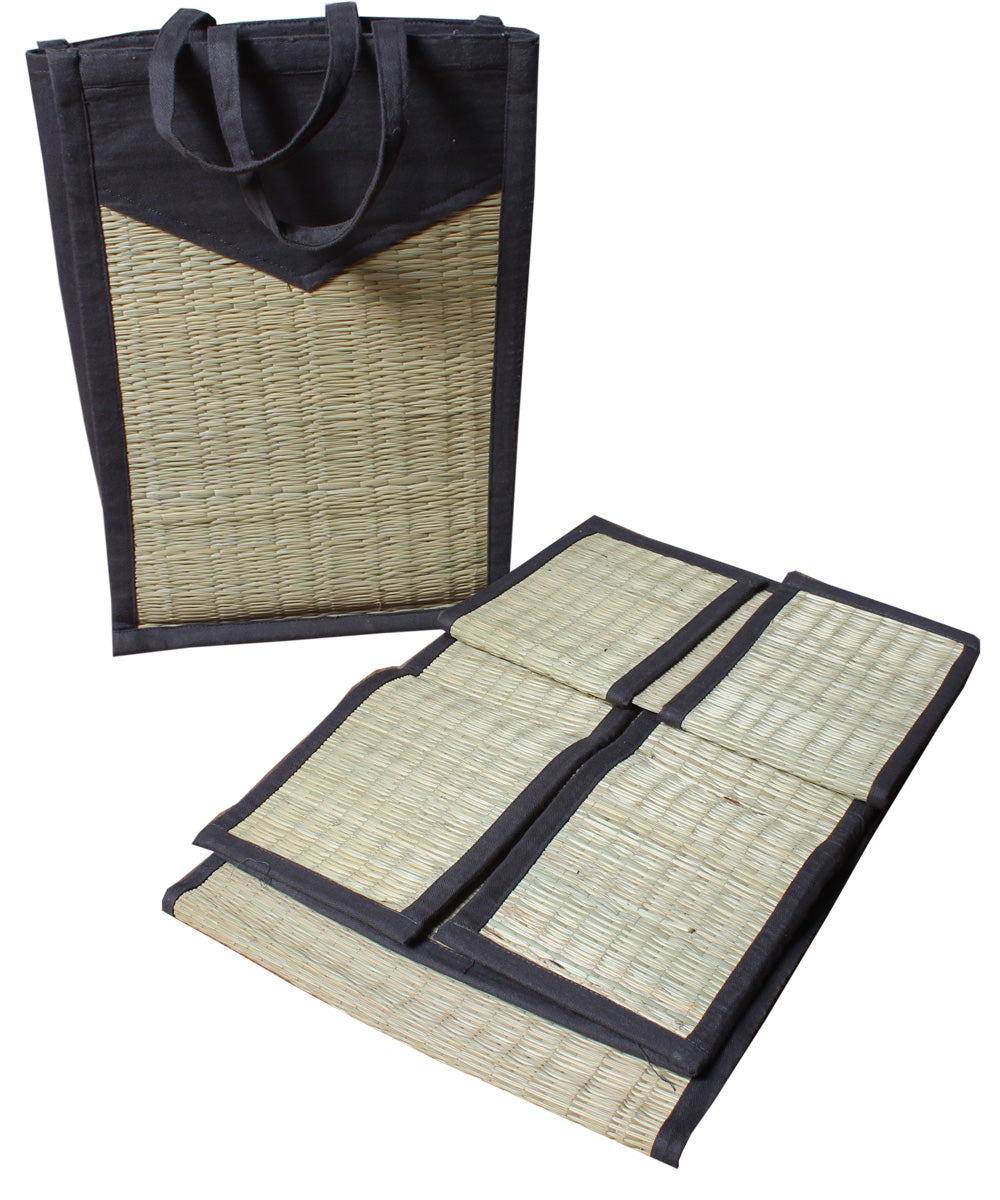 Beige brown handwoven sabai grass yoga mat