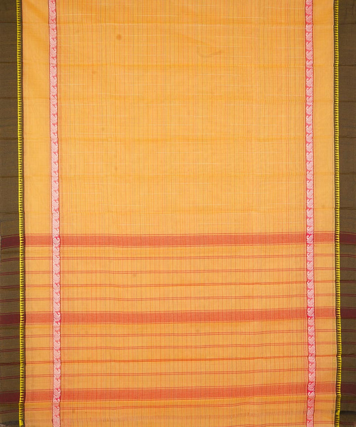 Yellow orange and dark green cotton handwoven narayanapet saree