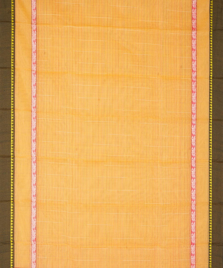 Yellow orange and dark green cotton handwoven narayanapet saree