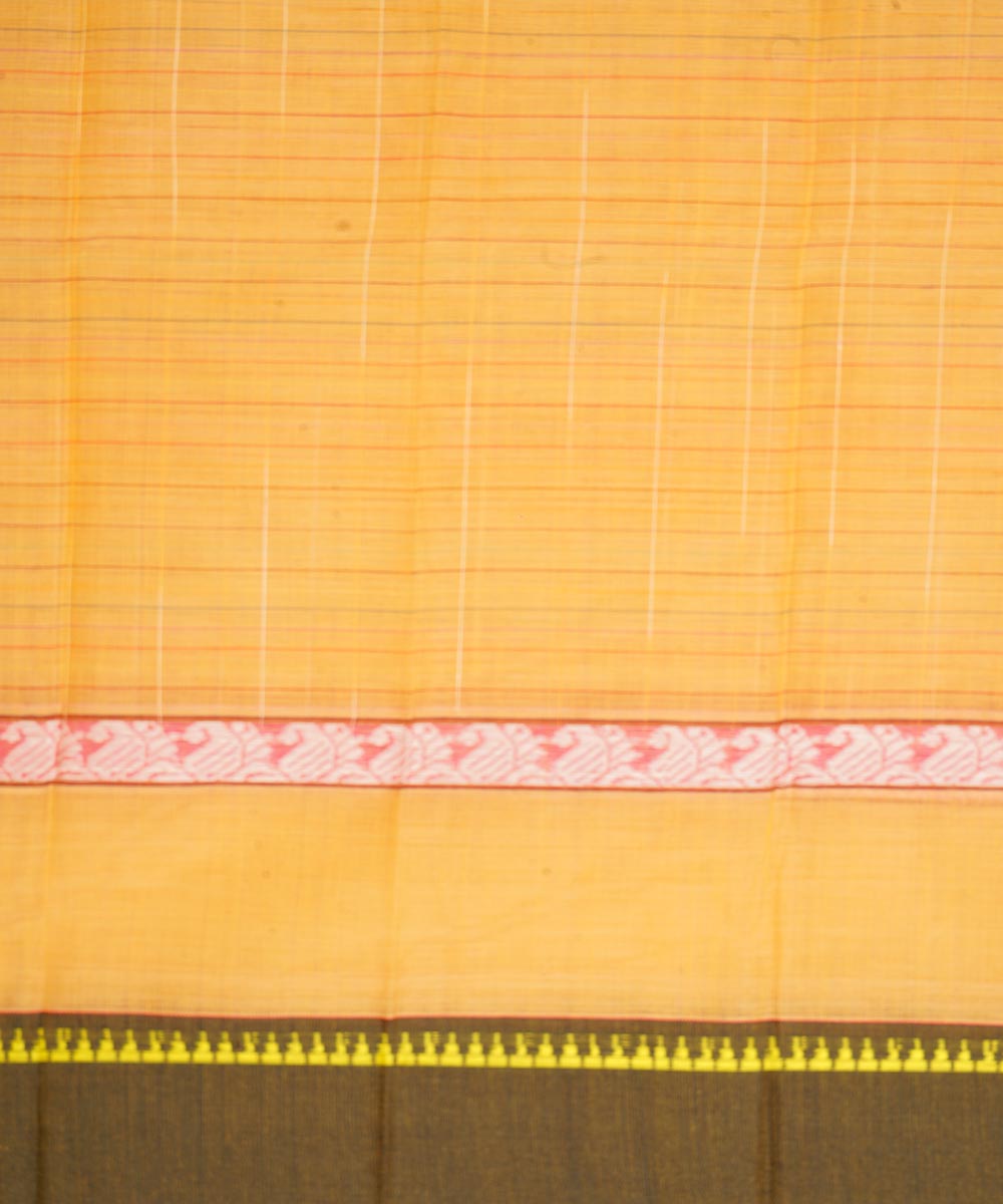 Yellow orange and dark green cotton handwoven narayanapet saree
