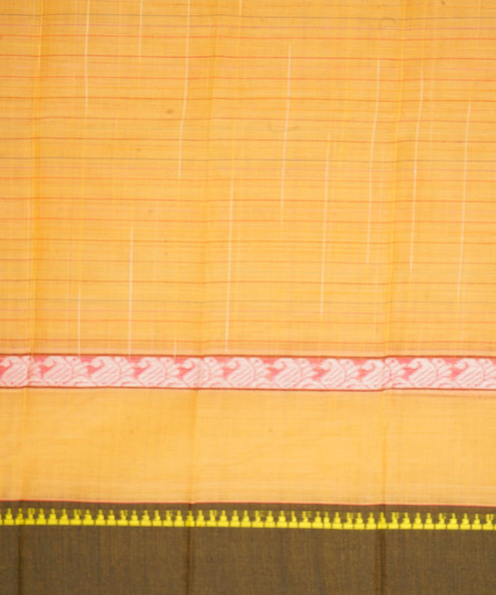 Yellow orange and dark green cotton handwoven narayanapet saree