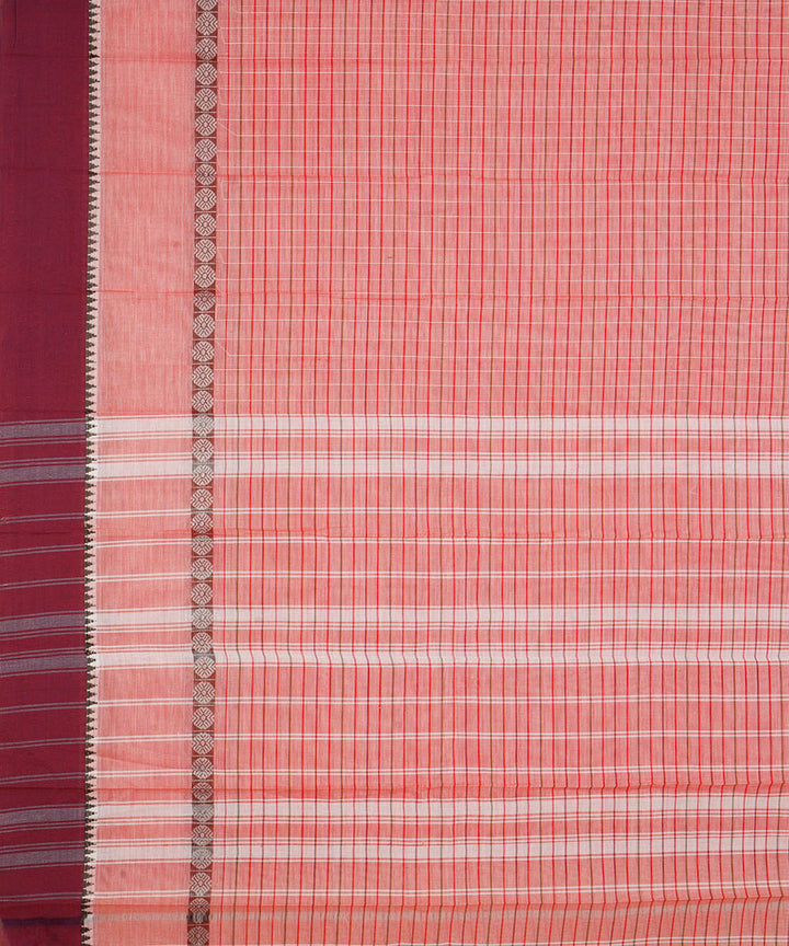 Light pink and maroon cotton handwoven narayanapet saree