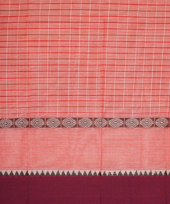 Light pink and maroon cotton handwoven narayanapet saree
