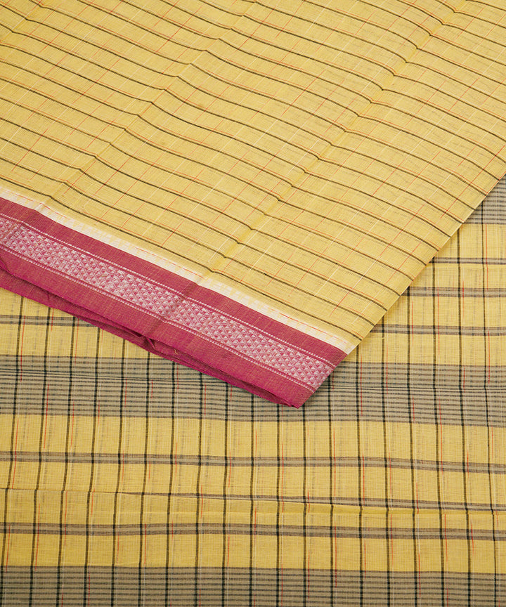 Yellow maroon cotton handwoven narayanapet saree
