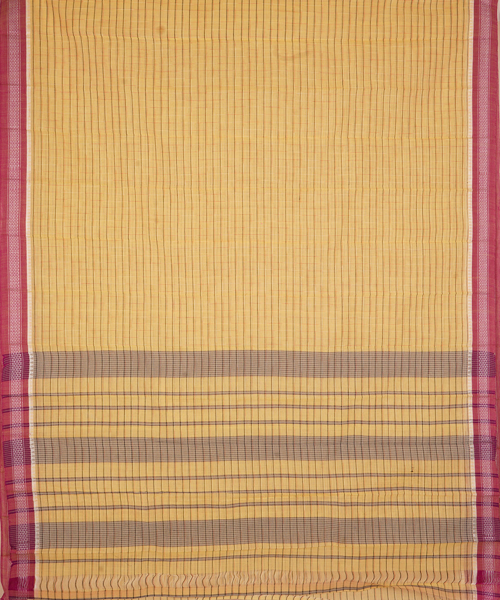 Yellow maroon cotton handwoven narayanapet saree