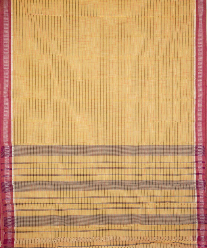 Yellow maroon cotton handwoven narayanapet saree
