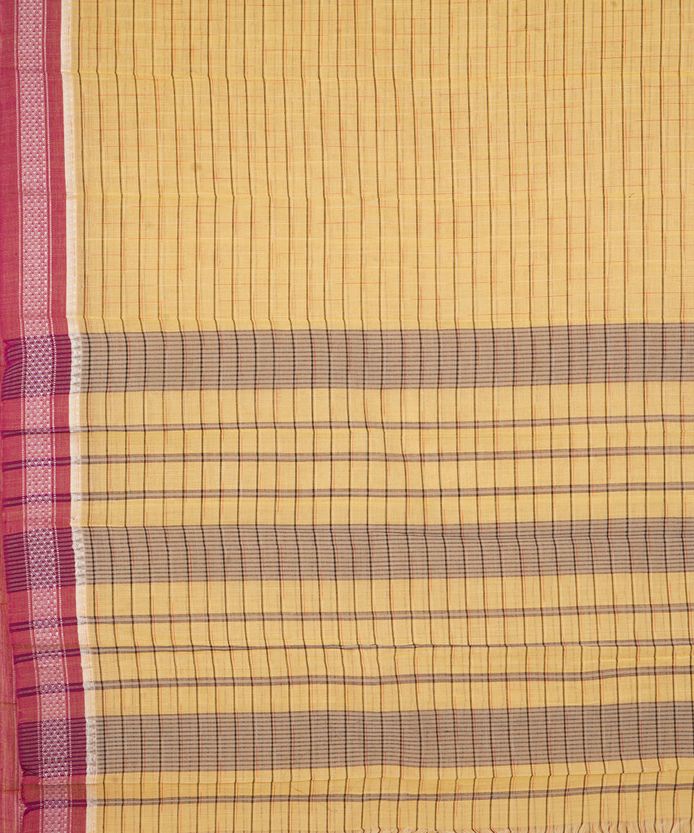 Yellow maroon cotton handwoven narayanapet saree