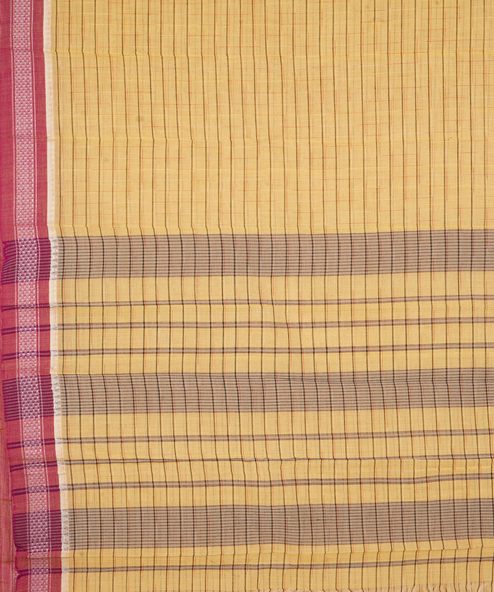 Yellow maroon cotton handwoven narayanapet saree