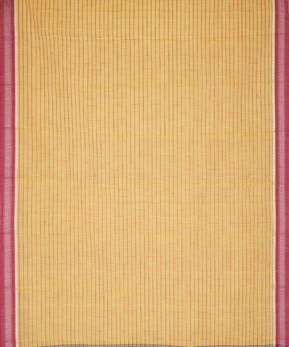 Yellow maroon cotton handwoven narayanapet saree