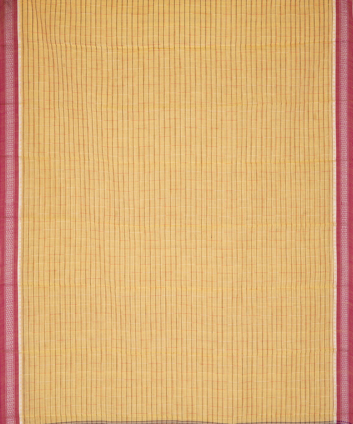 Yellow maroon cotton handwoven narayanapet saree