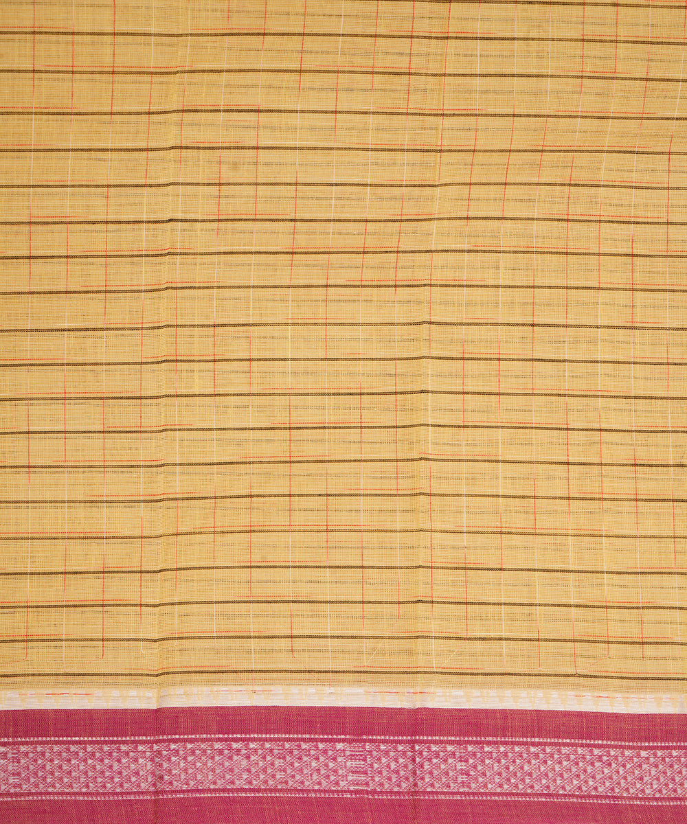 Yellow maroon cotton handwoven narayanapet saree