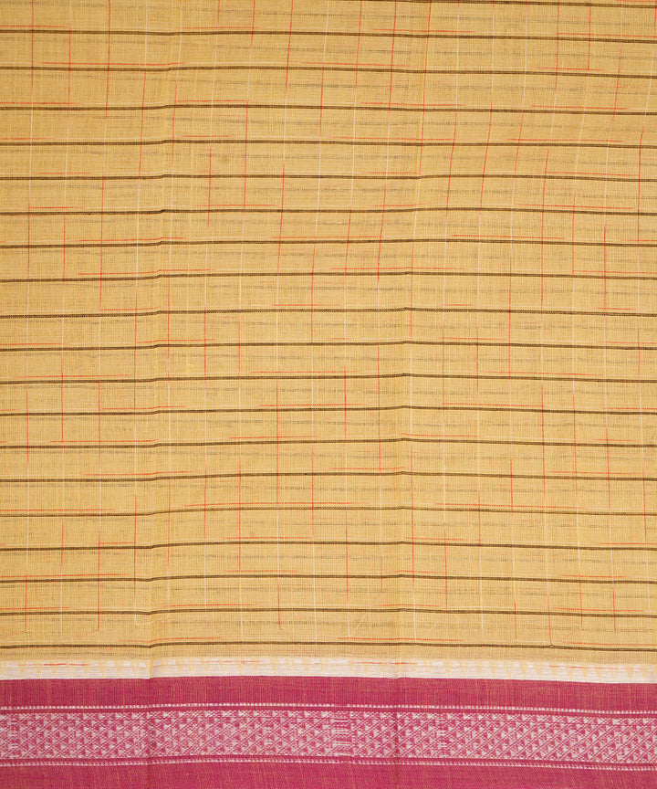 Yellow maroon cotton handwoven narayanapet saree