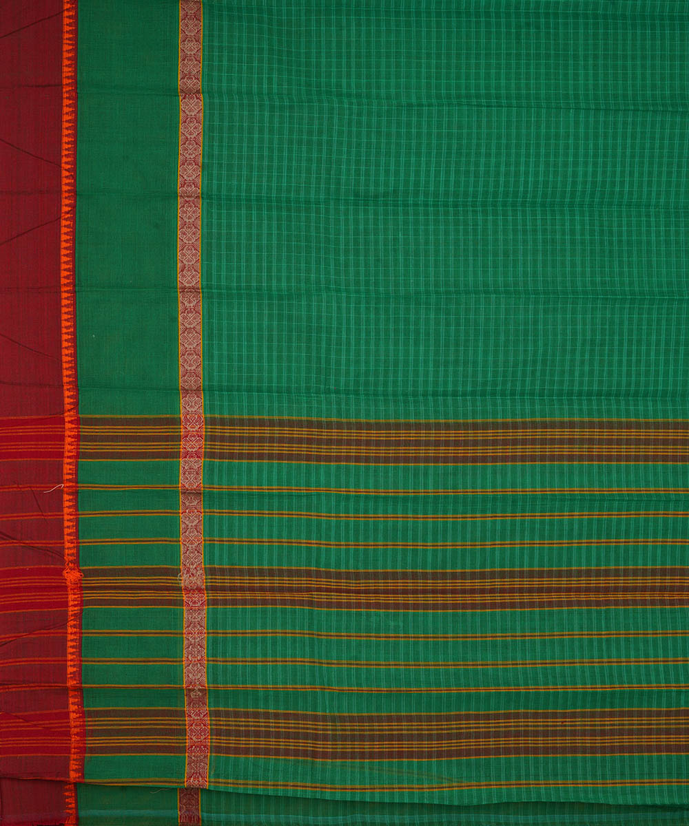 Dark green red cotton handwoven narayanapet saree