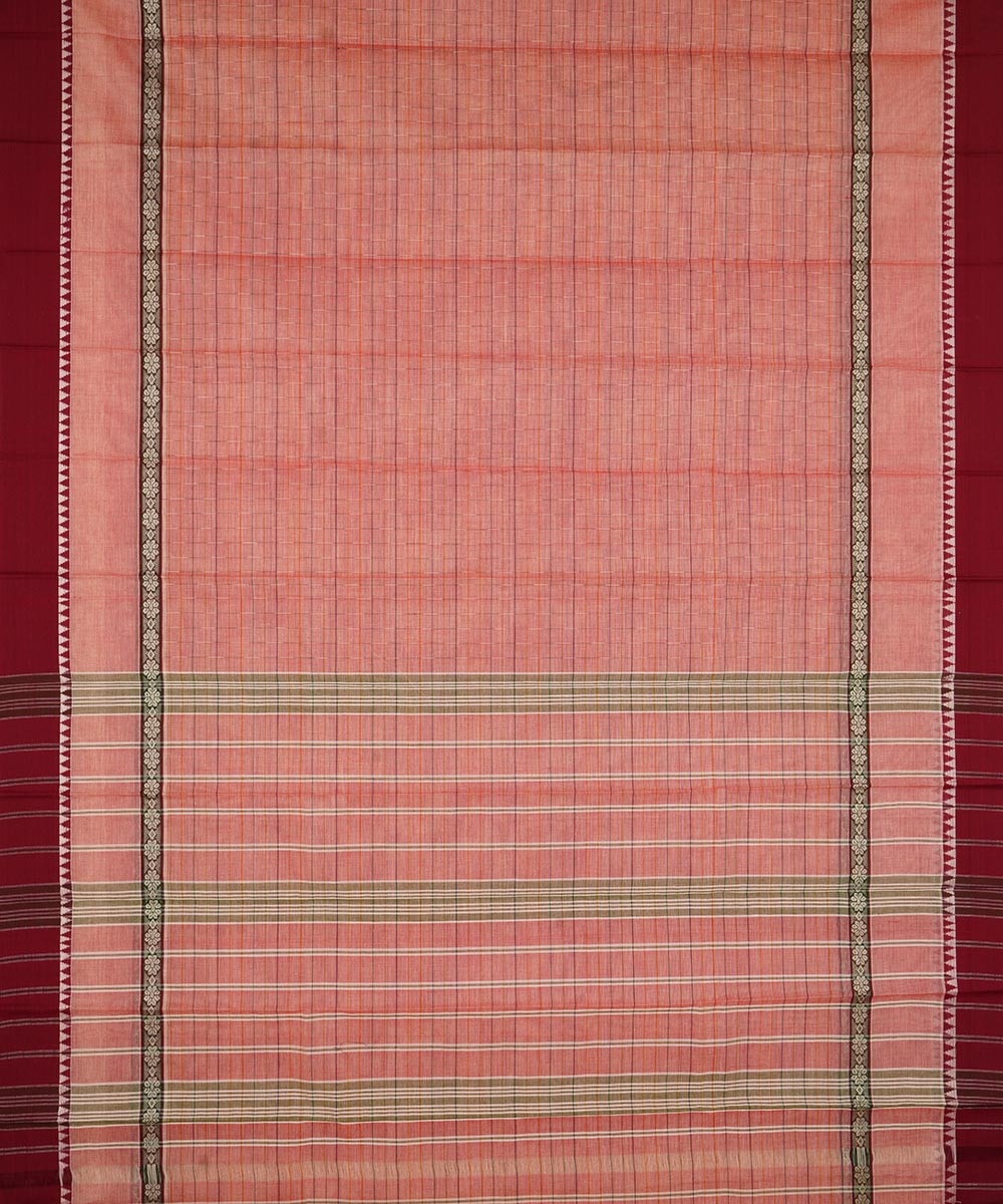 Peach maroon cotton handwoven narayanapet saree