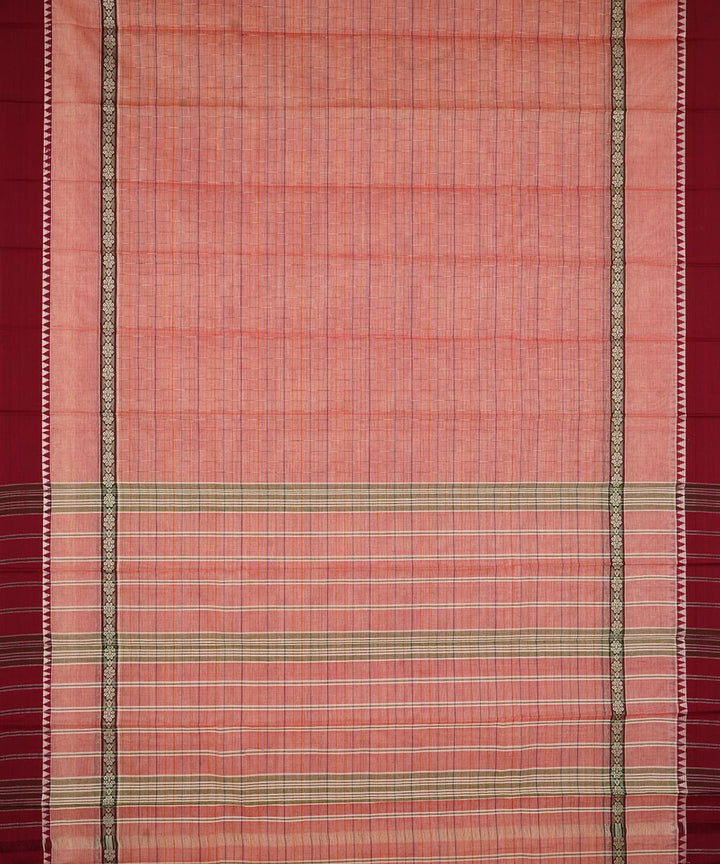 Peach maroon cotton handwoven narayanapet saree
