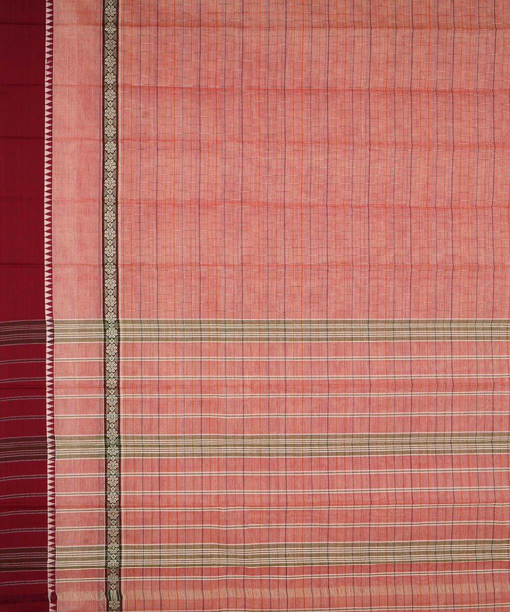 Peach maroon cotton handwoven narayanapet saree