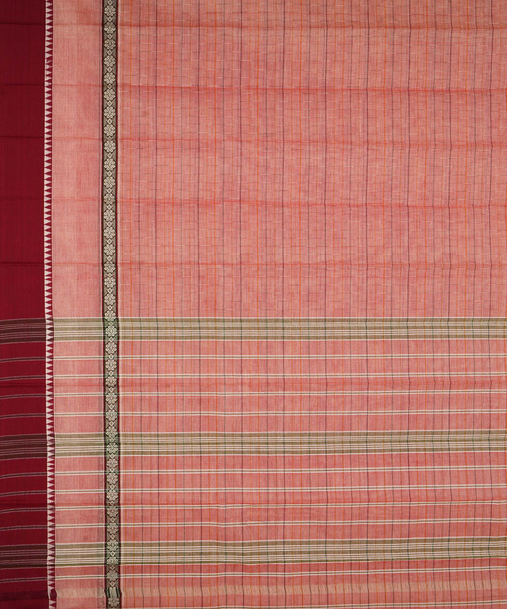 Peach maroon cotton handwoven narayanapet saree