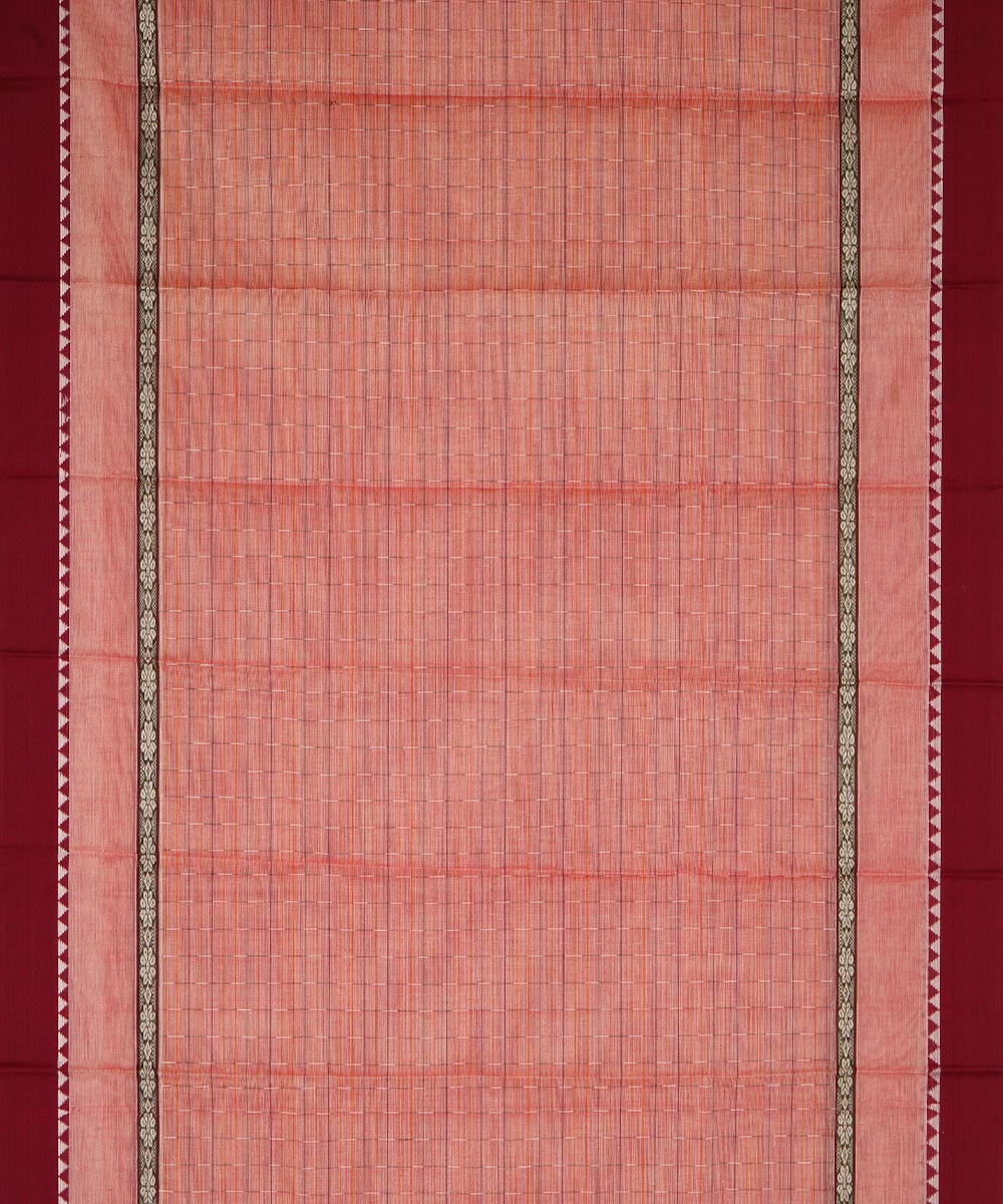 Peach maroon cotton handwoven narayanapet saree
