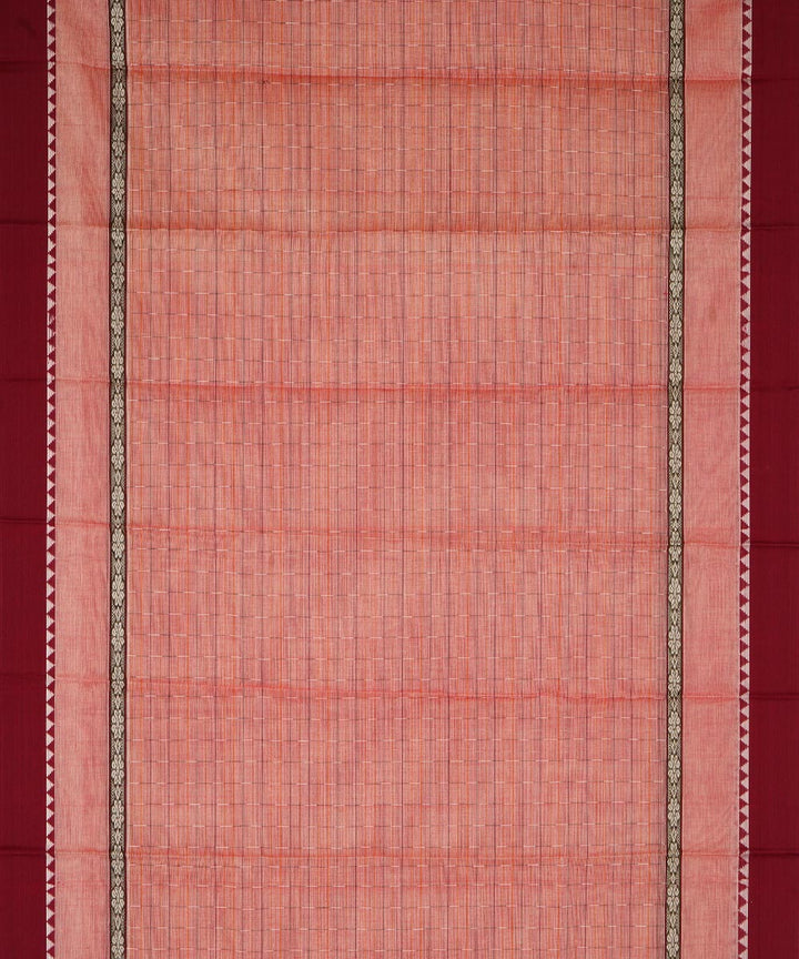 Peach maroon cotton handwoven narayanapet saree