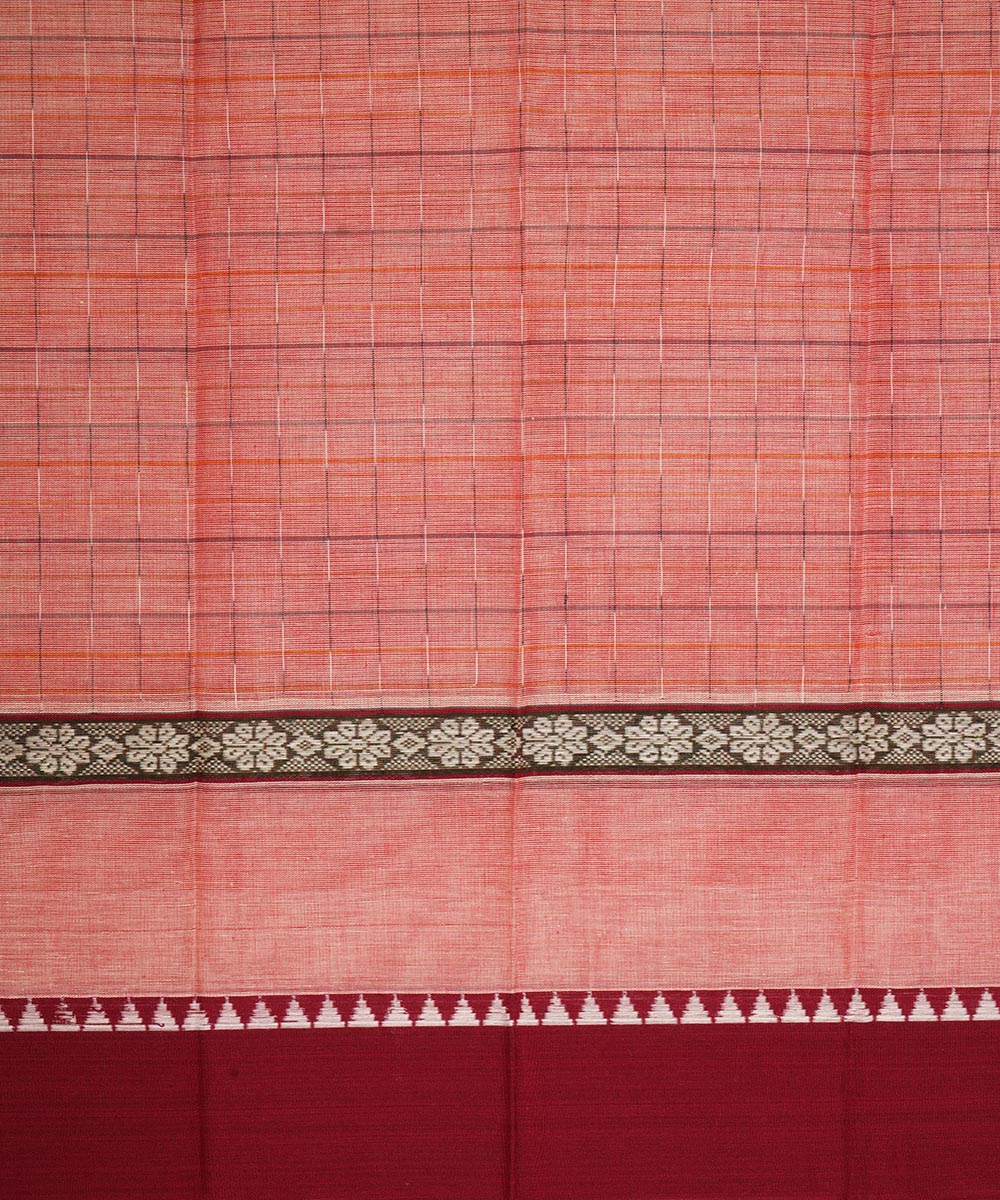 Peach maroon cotton handwoven narayanapet saree