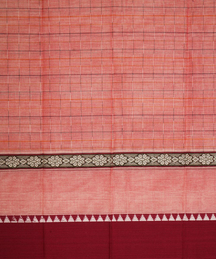 Peach maroon cotton handwoven narayanapet saree