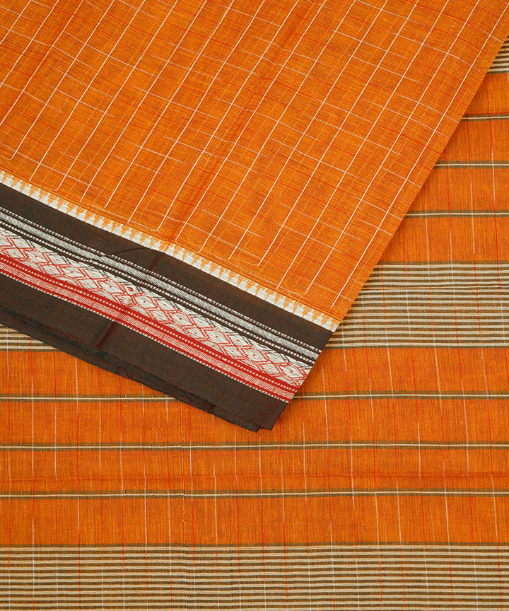 Orange cotton handwoven narayanapet saree